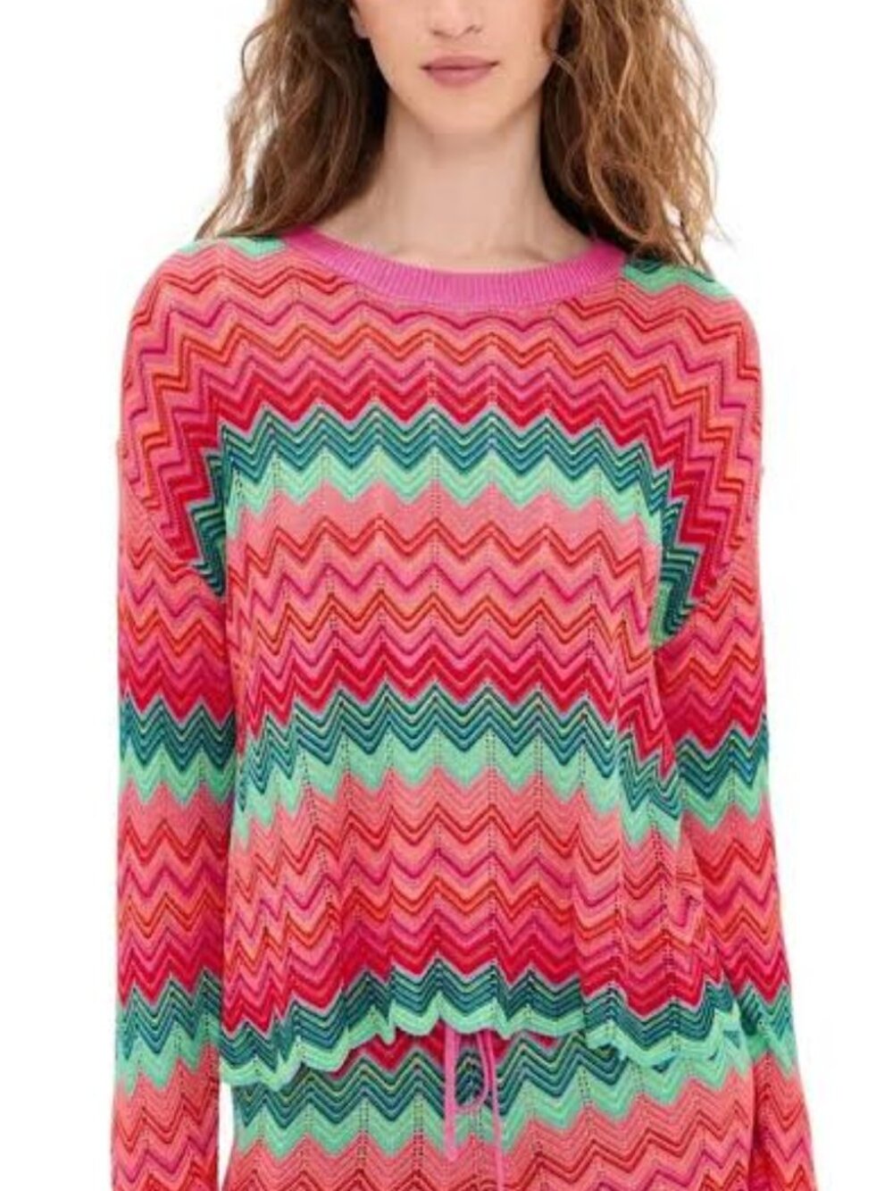 Beach Riot Beach Sweater Strawberry Ice Chevron Crochet Knit Crop Top L